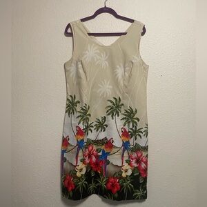 Hawaiian Dress With Parrot and Tree Print Size XL Tiki